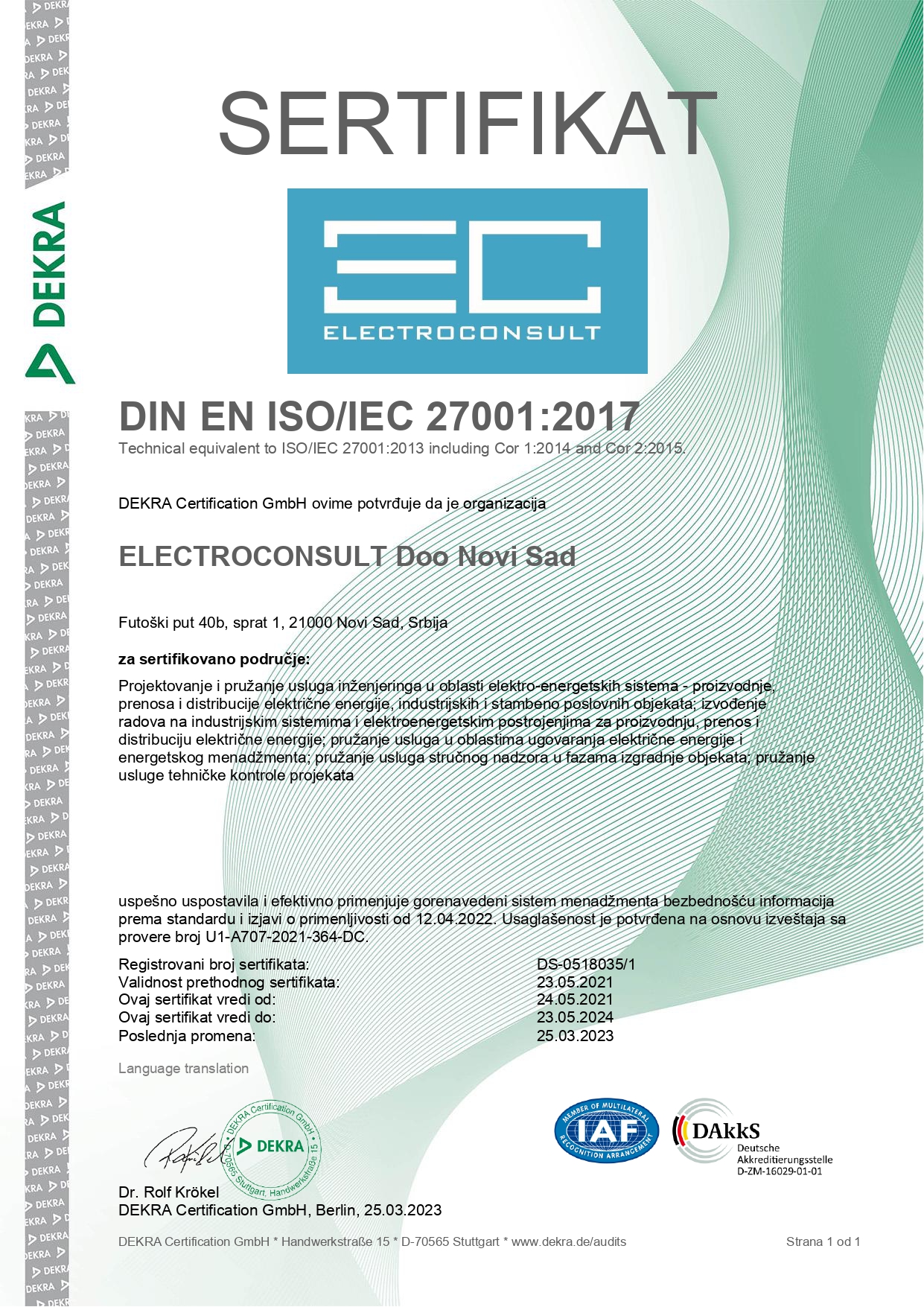 Zertifikat DIN EN ISO IEC 27001 2017 DS 0518035 1 srb_page-0001